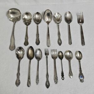 VTG Serving‎ Spoon Fork Lot of 15 Floral Art Some Silverplated